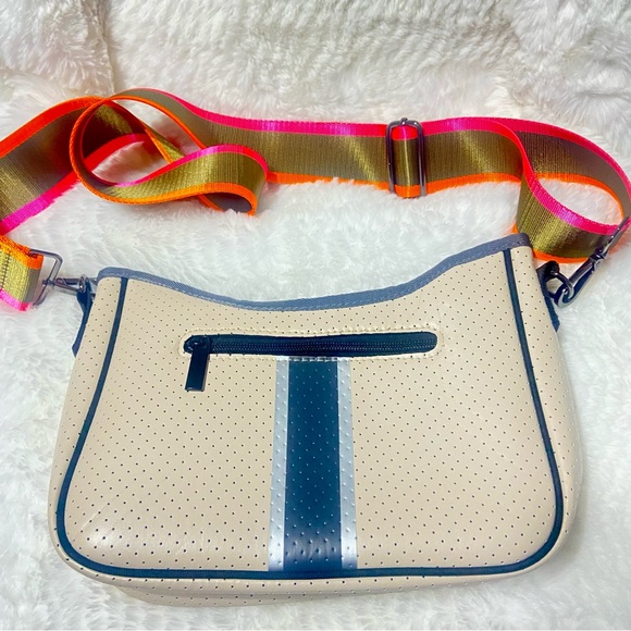 HAUTE SHORE Beige and Gray Crossbody Bag with Multicolor Strap - Picture 12 of 15